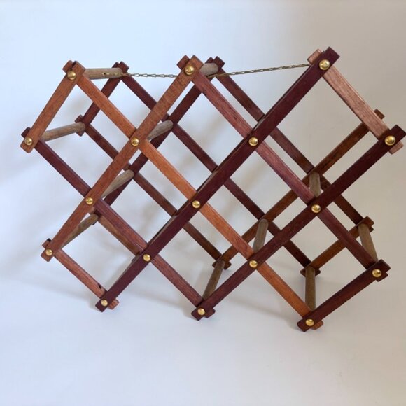 Vintage Mid-Century Wooden Wine Rack with Brass Accents – Holds 10 Bottles - Picture 5 of 5